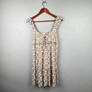 KIRIOUS Floral Lace Babydoll Mini Dress Tan‎ White Womens Size L Summer